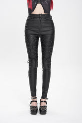 Black Lace-Up Eyelet Straps Women's Punk Pants